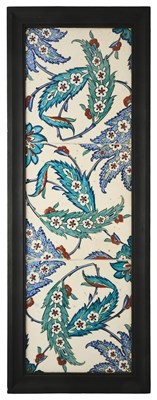 Lot 112 - AN IZNIK PANEL OF THREE TILES, OTTOMAN ANATOLIA, CIRCA 1600