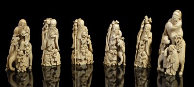 Lot 261 - ~A GROUP OF FIVE CHINESE IVORY FIGURES OF SHOU XING