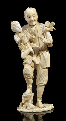 Lot 263 - ~A JAPANESE IVORY OKIMONO OF A FATHER AND SON