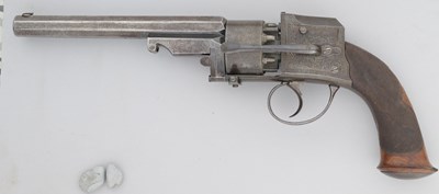 Lot 434 - A VERY RARE 54 BORE PERCUSSION PENNELL PATENT ‘HAMMERLESS’ SELF-COCKING SIX-SHOT BELT REVOLVER