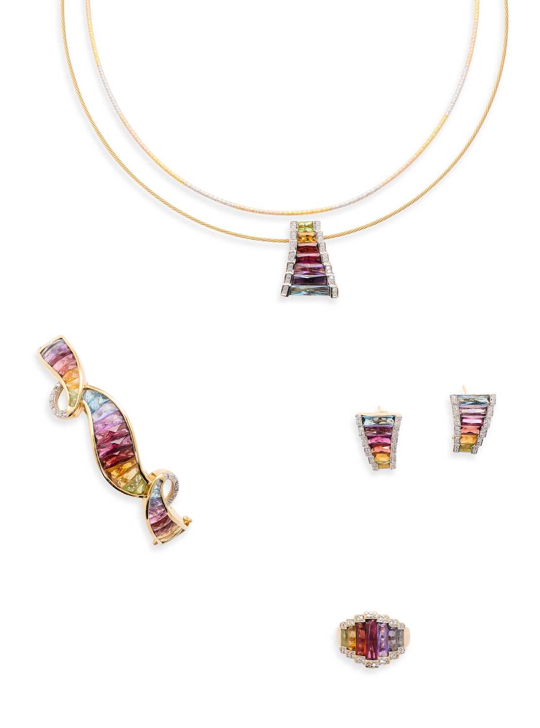 Lot 767 - BELLARRI: GEM-SET AND DIAMOND 'ROMANTICA' PARURE, 1980s