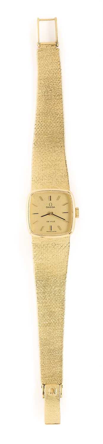 Lot 537 - OMEGA, DE VILLE: LADY'S GOLD BRACELET WATCH, SWISS, CIRCA 1970