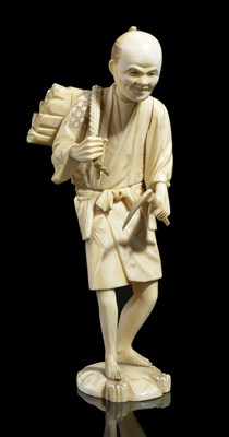 Lot 268 - ~A JAPANESE IVORY OKIMONO OF A FARMER