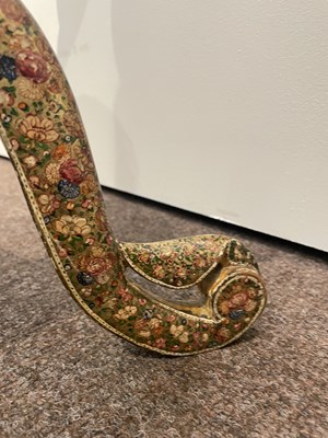 Lot 212 - A KASHMIR POLYCHROME PAINTED AND LACQUERED WOOD TRIPOD TABLE, CIRCA 1880