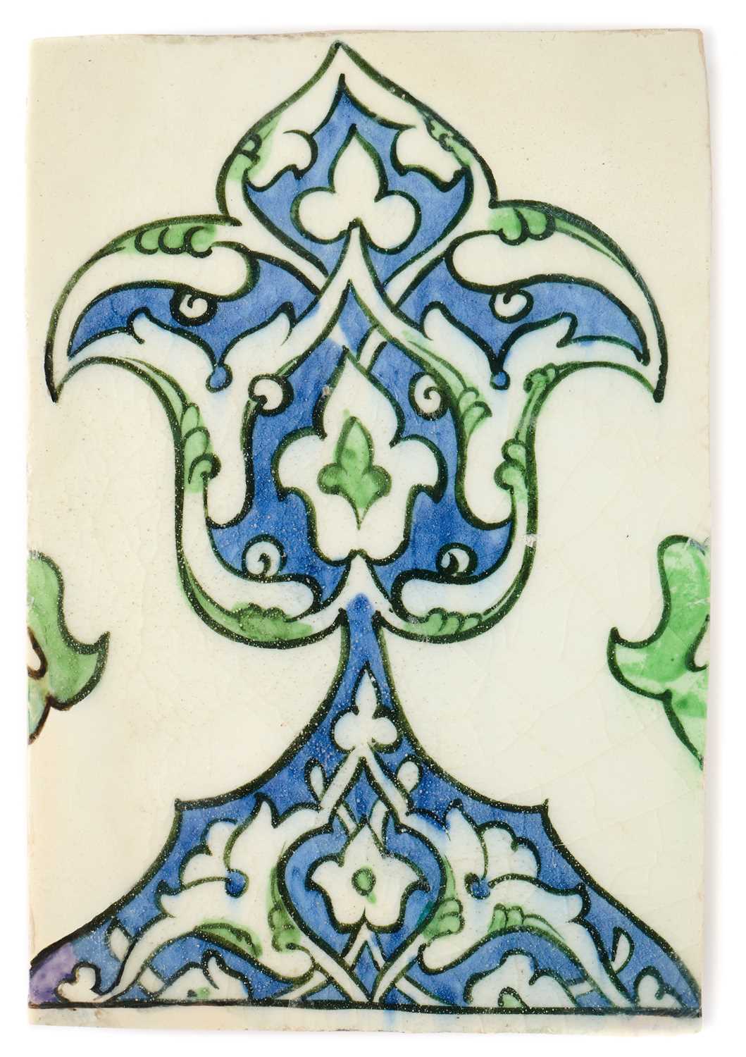 Lot 388 - A DAMASCUS BORDER TILE FRAGMENT, OTTOMAN SYRIA, LATE 16TH CENTURY