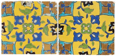 Lot 134 - TWO CUERDA SECA TILES, SAFAVID OR ZAND, PERSIA, 17TH/18TH CENTURY