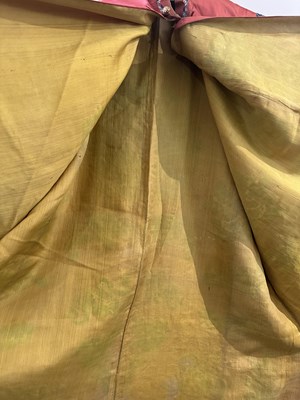 Lot 56 - A CHINESE WOMAN'S SILK EMBROIDERED RED-GROUND ROBE, CHANGYI, QING DYNASTY, LATER 19TH CENTURY