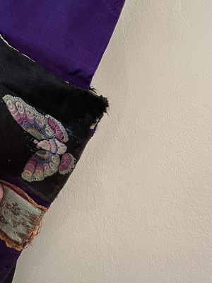 Lot 55 - A CHINESE WOMAN'S SILK EMBROIDERED PURPLE-GROUND ROBE, CHANGYI, QING DYNASTY, LATER 19TH CENTURY