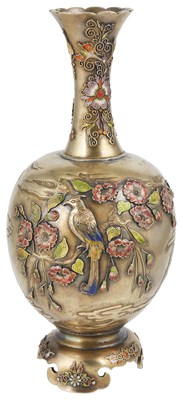 Lot 277 - A JAPANESE SMALL SILVER & ENAMEL VASE