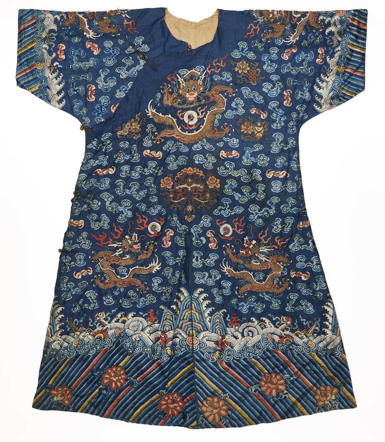 Lot 59 - A CHINESE WOMAN'S SILK AND GOLD THREAD 'NINE