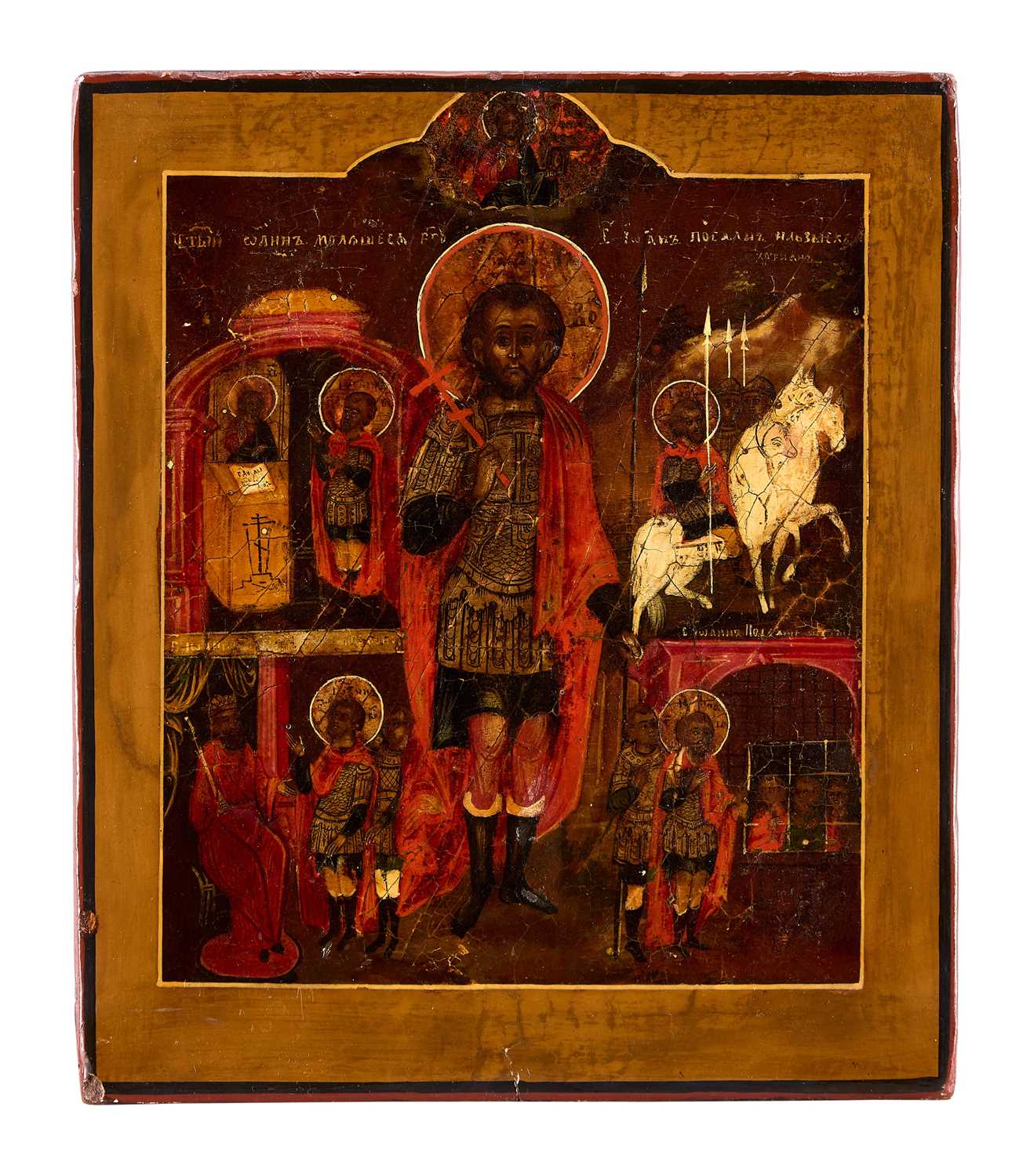 Lot 39 - AN ICON OF ST THEODORE STRATELATES AND SCENES FROM HIS LIFE, RUSSIAN, 18TH CENTURY