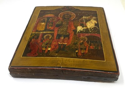 Lot 39 - AN ICON OF ST THEODORE STRATELATES AND SCENES FROM HIS LIFE, RUSSIAN, 18TH CENTURY