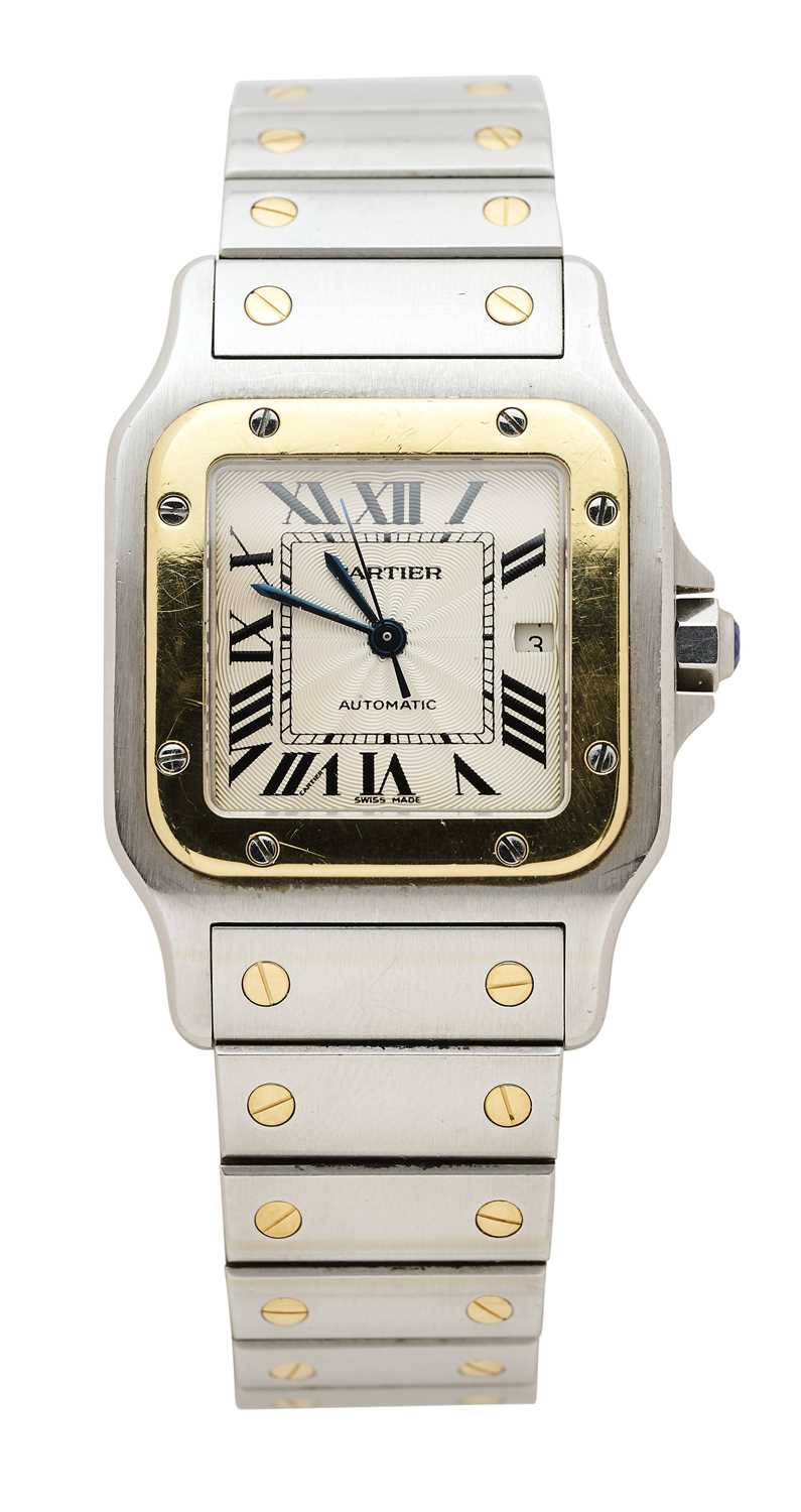 Lot 511 - CARTIER, SANTOS GALBEE, REF.2319: STAINLESS STEEL AND GOLD GENTLEMAN'S BRACELET WATCH, SWISS, CIRCA 2000