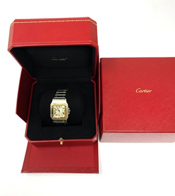 Lot 511 - CARTIER, SANTOS GALBEE, REF.2319: STAINLESS STEEL AND GOLD GENTLEMAN'S BRACELET WATCH, SWISS, CIRCA 2000