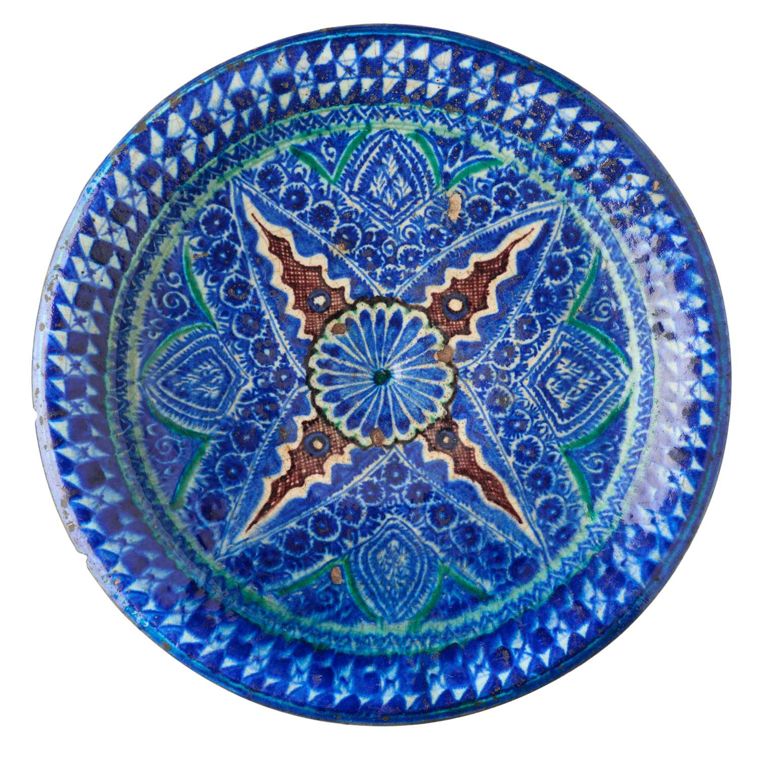 Lot 394 - A CENTRAL ASIAN POTTERY DISH, PROBABLY KOKAND, UZBEKISTAN, 19TH CENTURY