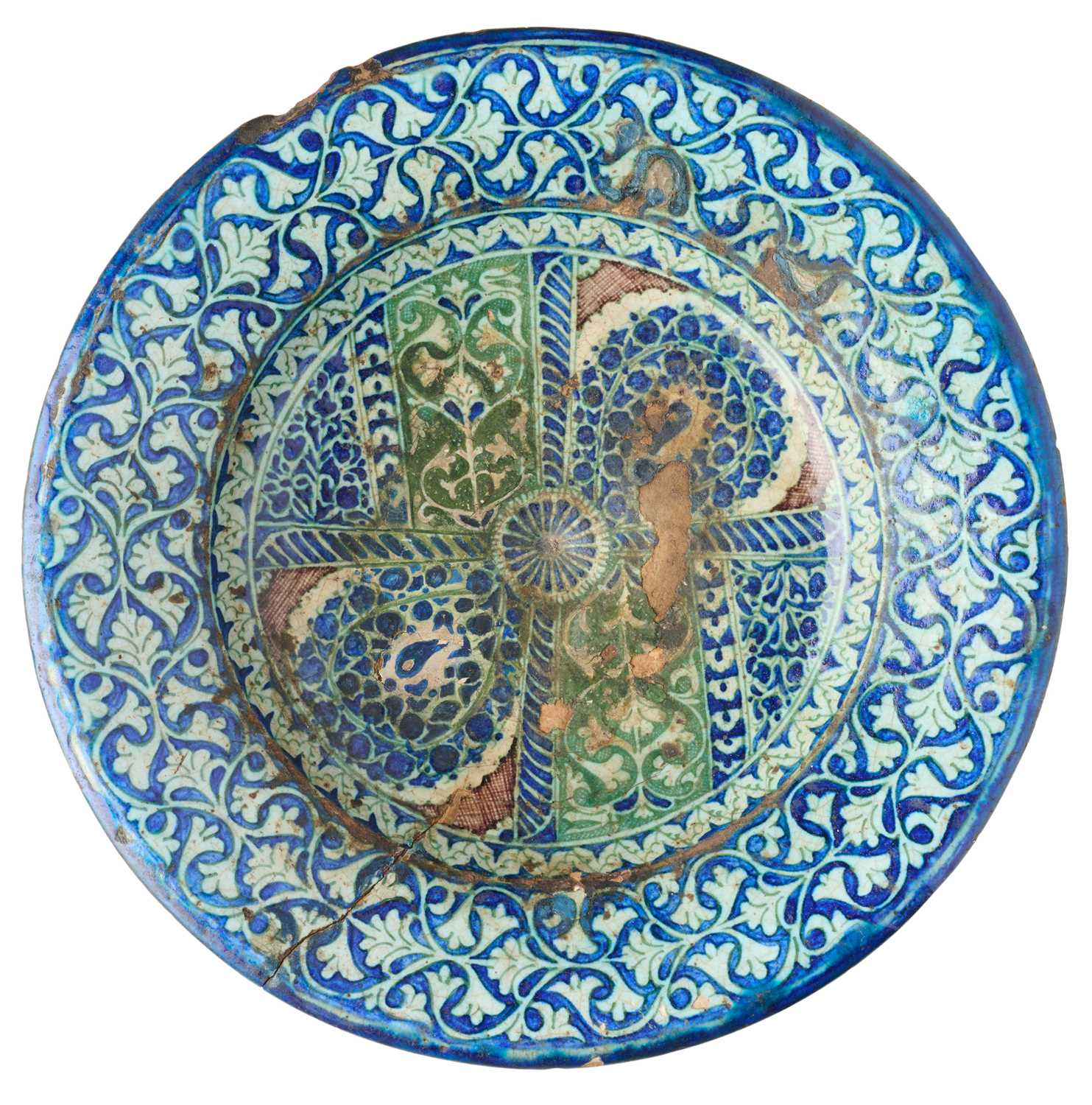 Lot 396 - A CENTRAL ASIAN POTTERY DISH, PROBABLY KOKAND, UZBEKISTAN, 19TH CENTURY