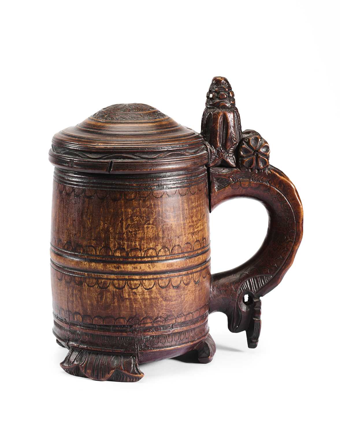 Lot 76 - A BIRCH WOOD 'PEG' TANKARD, NORWEGIAN, 18TH / 19TH CENTURY