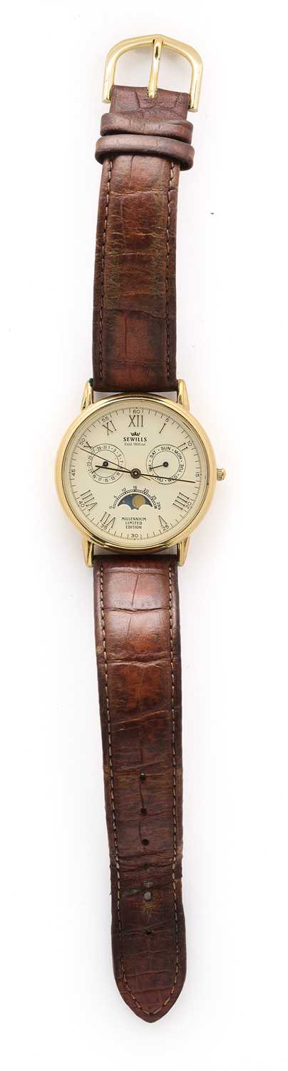 Lot 524 - SEWILLS, MILLENIUM LIMITED EDITION: GENTLEMAN'S GOLD MOONPHASE WRISTWATCH, 2000