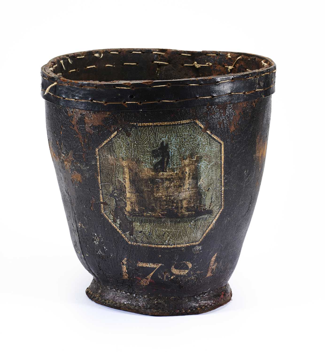 Lot 79 - A GEORGE III LEATHER FIRE BUCKET, DATED 1784