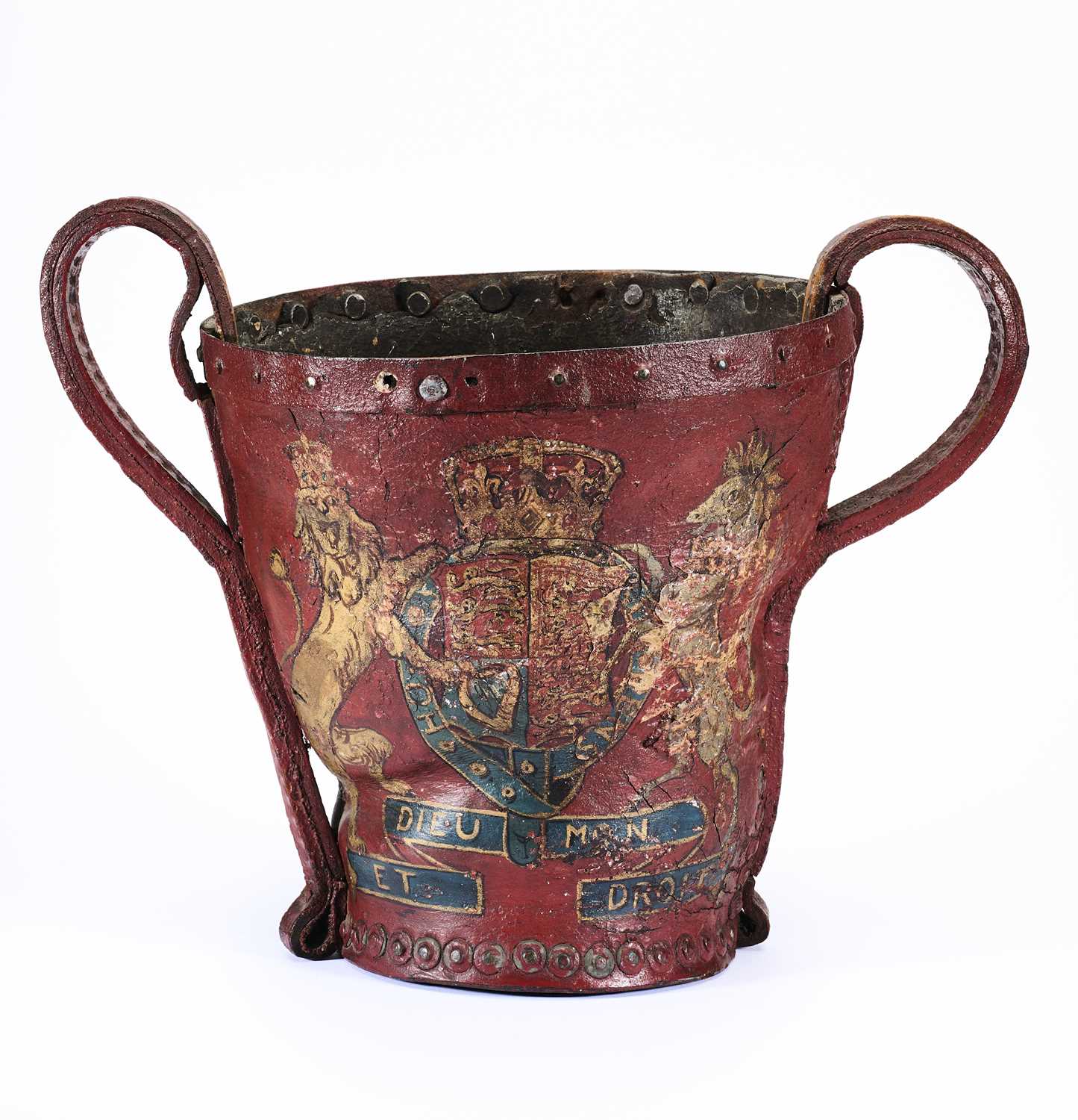 Lot 80 - A GEORGE III LEATHER FIRE BUCKET, CIRCA 1800