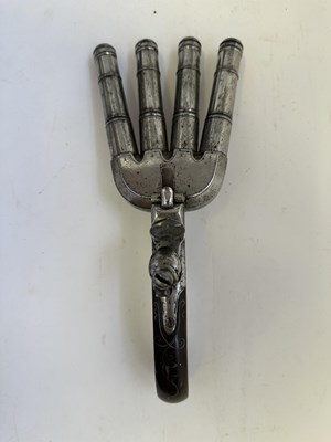Lot 382 - AN 80 BORE FLINTLOCK BOX-LOCK FOUR-BARRELLED 'DUCK'S FOOT' PISTOL, PARTLY LATE 18TH CENTURY