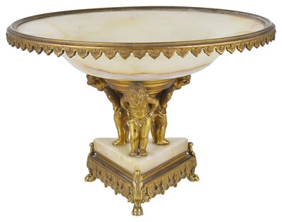 Lot 287 - A GILT-BRONZE AND ONYX TAZZA