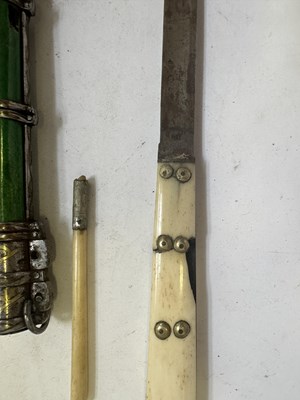 Lot 522 - A BHUTANESE DAGGER, AN INDIAN KARD, A CHINESE CUTLERY SET, A MALAYSIAN SWORD