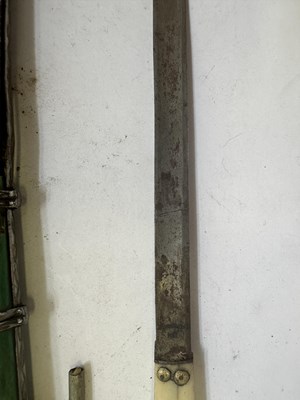 Lot 522 - A BHUTANESE DAGGER, AN INDIAN KARD, A CHINESE CUTLERY SET, A MALAYSIAN SWORD