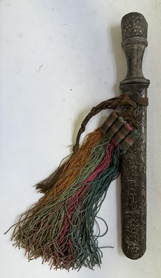 Lot 522 - A BHUTANESE DAGGER, AN INDIAN KARD, A CHINESE CUTLERY SET, A MALAYSIAN SWORD