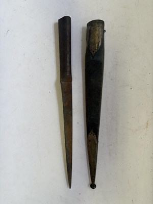 Lot 522 - A BHUTANESE DAGGER, AN INDIAN KARD, A CHINESE CUTLERY SET, A MALAYSIAN SWORD