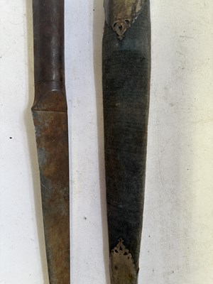 Lot 522 - A BHUTANESE DAGGER, AN INDIAN KARD, A CHINESE CUTLERY SET, A MALAYSIAN SWORD