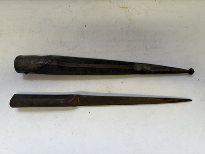 Lot 522 - A BHUTANESE DAGGER, AN INDIAN KARD, A CHINESE CUTLERY SET, A MALAYSIAN SWORD