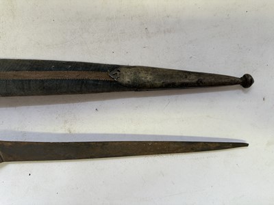 Lot 522 - A BHUTANESE DAGGER, AN INDIAN KARD, A CHINESE CUTLERY SET, A MALAYSIAN SWORD