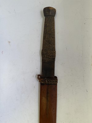 Lot 522 - A BHUTANESE DAGGER, AN INDIAN KARD, A CHINESE CUTLERY SET, A MALAYSIAN SWORD