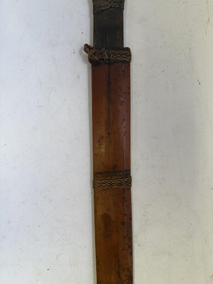 Lot 522 - A BHUTANESE DAGGER, AN INDIAN KARD, A CHINESE CUTLERY SET, A MALAYSIAN SWORD
