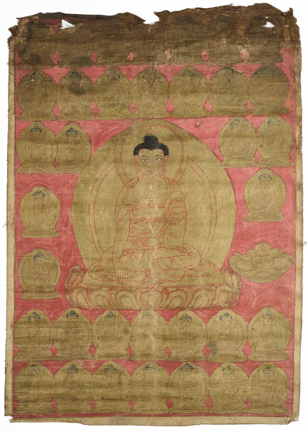Lot 411 - A THANG-KA DEPICTING FORMS OF THE BUDDHA, TIBET, 18TH CENTURY