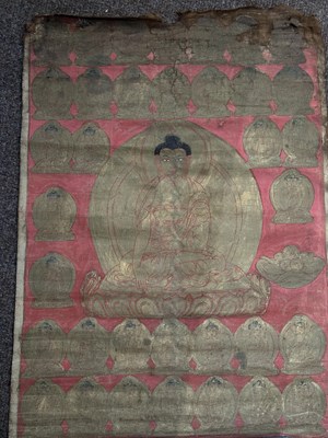 Lot 411 - A THANG-KA DEPICTING FORMS OF THE BUDDHA, TIBET, 18TH CENTURY