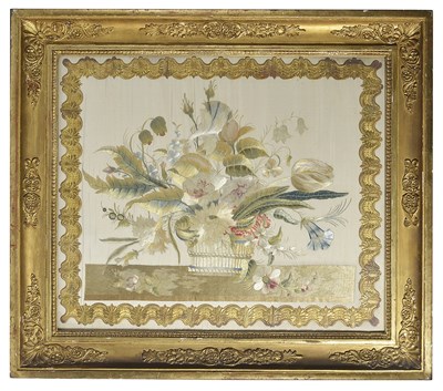 Lot 291 - A FLORAL SILKWORK PICTURE