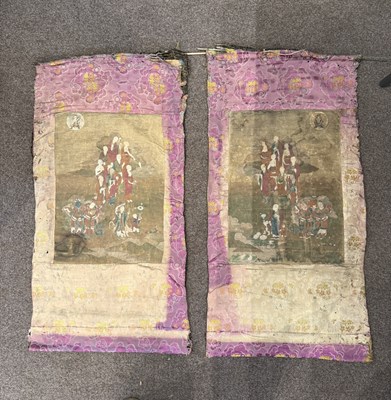 Lot 142 - A PAIR OF SINO-TIBETAN THANG-KAS DEPICTING THE EIGHTEEN ARHATS, 18TH CENTURY