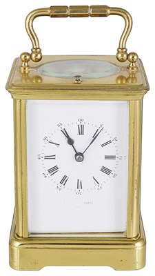 Lot 297 - A FRENCH GILT-BRASS REPEATING CARRIAGE CLOCK