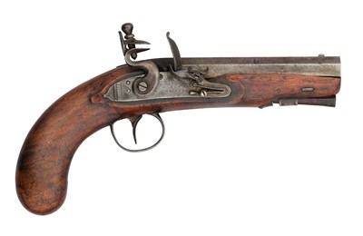 Lot 757 - AN 18 BORE FLINTLOCK TRAVELLING PISTOL, SIGNED T.S. HASLUCK, CIRCA 1815-20