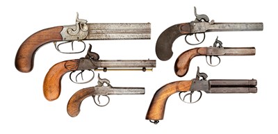 Lot 760 - SIX VARIOUS PERCUSSION BOX-LOCK PISTOLS, MOSTLY CONTINENTAL, 19TH CENTURY