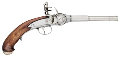 Lot 747 - A RARE 50 BORE FLINTLOCK BREECH-LOADING REPEATING MAGAZINE PISTOL ON THE LORENZONI PRINCIPLE