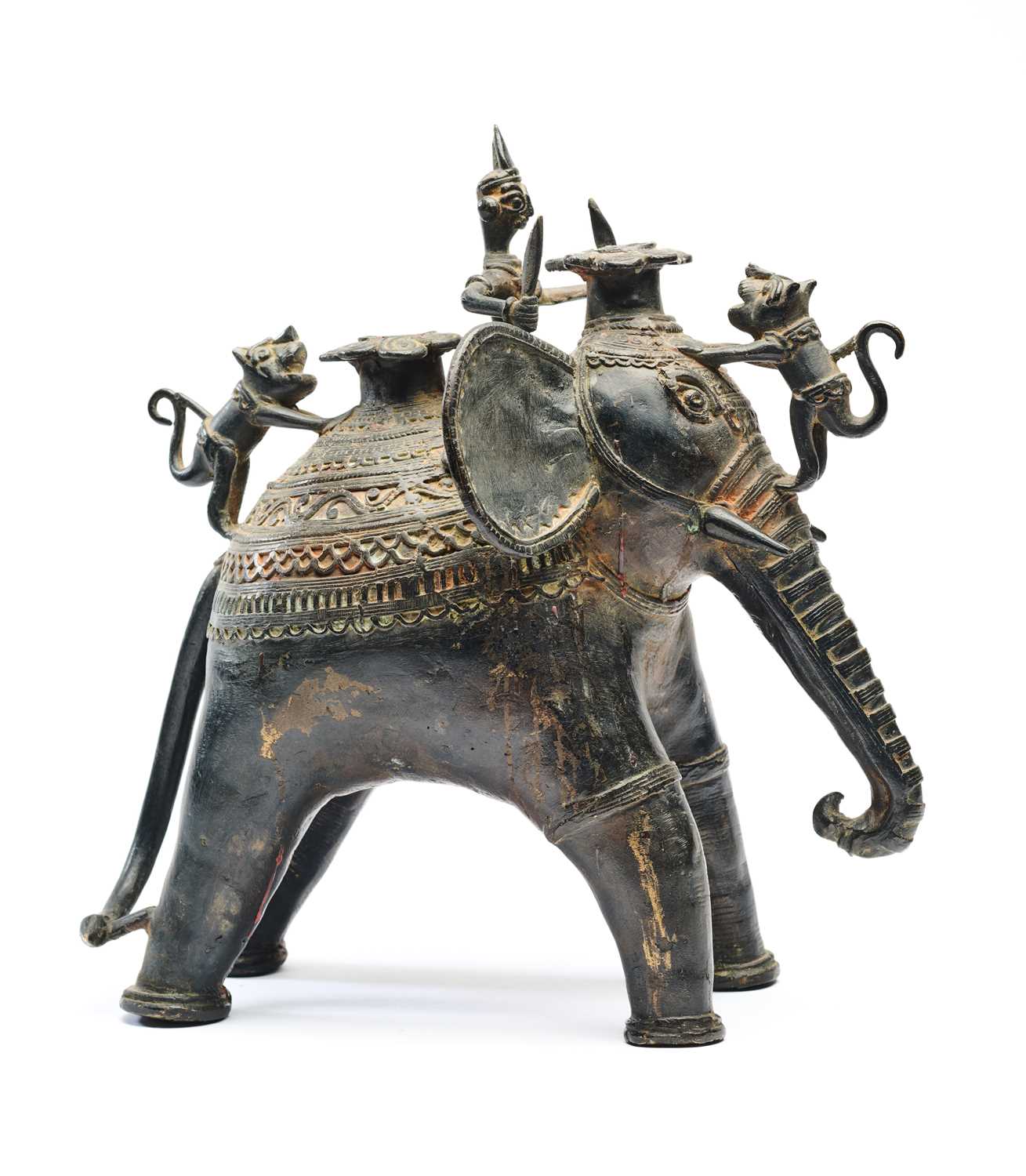 Lot 36 - A BASTAR BRONZE FIGURE OF AN ELEPHANT, CENTRAL INDIA, 19TH/20TH CENTURY