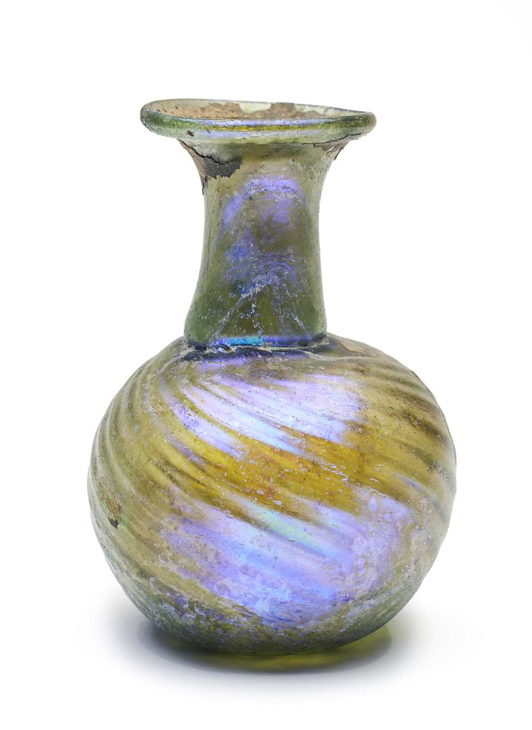 Lot 67 - A ROMAN GREEN GLASS SPRINKLER FLASK, CIRCA 3RD/4TH CENTURY A.D.