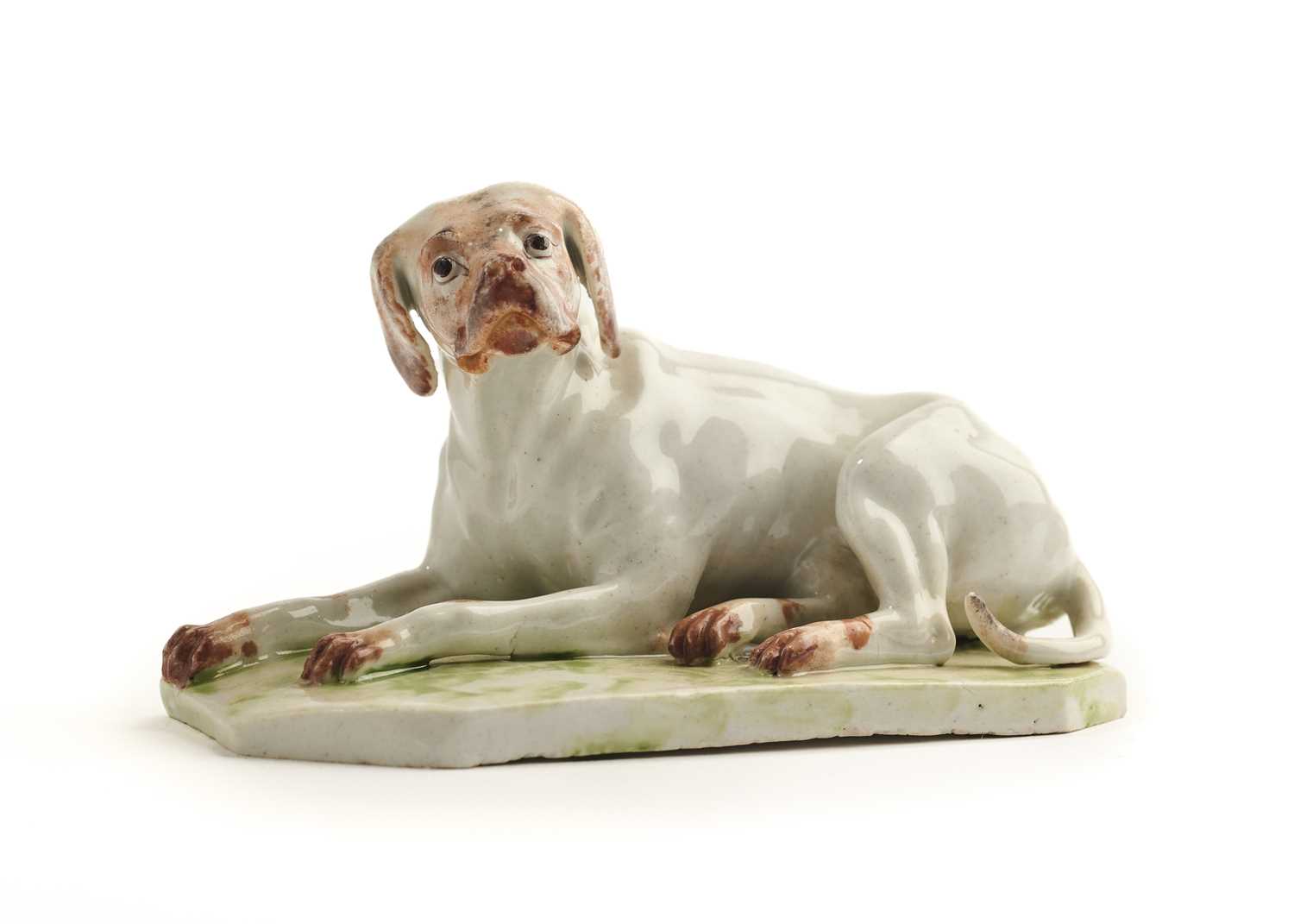 Lot 11 - A LUDWIGSBURG PORCELAIN FIGURE OF A HOUND, CIRCA 1755-65