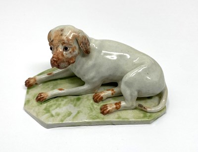 Lot 11 - A LUDWIGSBURG PORCELAIN FIGURE OF A HOUND, CIRCA 1755-65