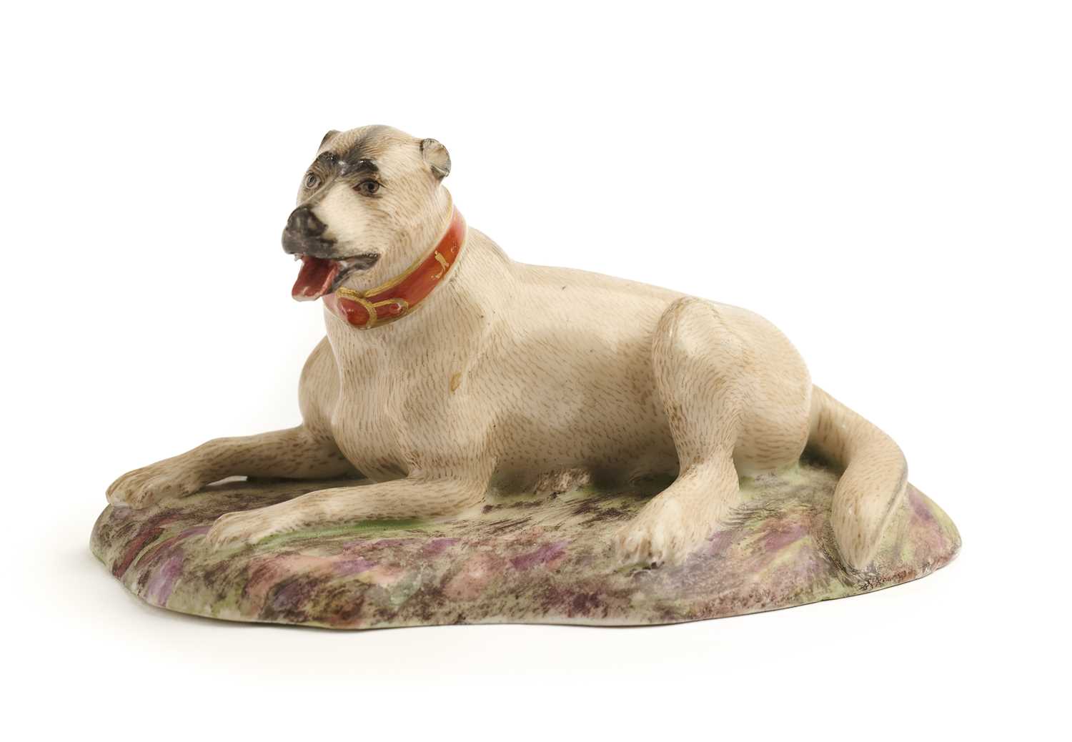 Lot 12 - A FÜRSTENBERG FIGURE OF A HOUND, DATED 1781