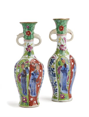 Lot 121 - A PAIR OF SMALL CHINESE 'CLOBBERED' VASES, QING DYNASTY, KANGXI PERIOD (1662-1722)