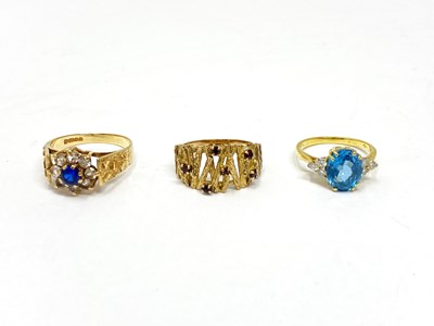 Lot 347 - THREE GOLD AND GEM-SET RINGS